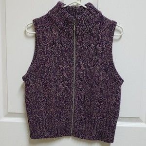 Westbound Petites PS Purple Chunky Cable Knit Sleeveless Zip Up Sweater Vest